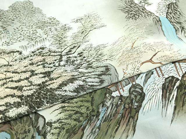 平和屋着物●男性 長襦袢 袷 手描き 風景文 暈し染め 正絹 逸品 AABI8899fy