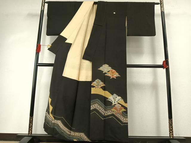 平和屋着物●豪華黒留袖 刺繍 吉祥文 金糸 金彩 正絹 逸品 AABI8900fy