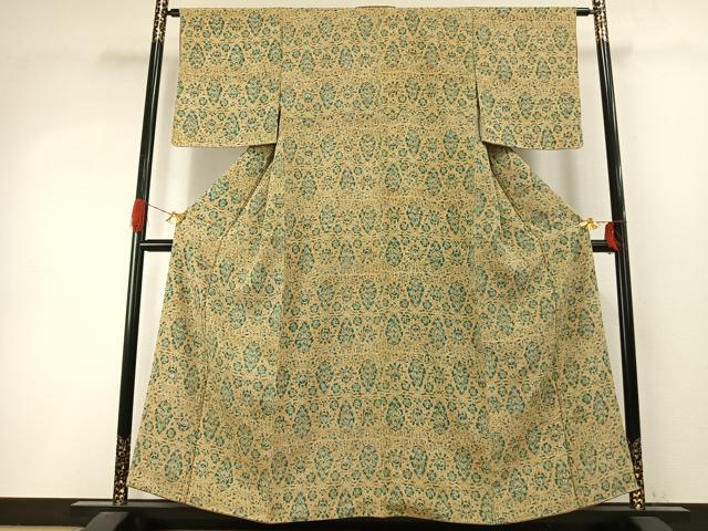 平和屋着物●上質な小紋 更紗花文 鬼しぼ縮緬 正絹 逸品 AABI8901fy