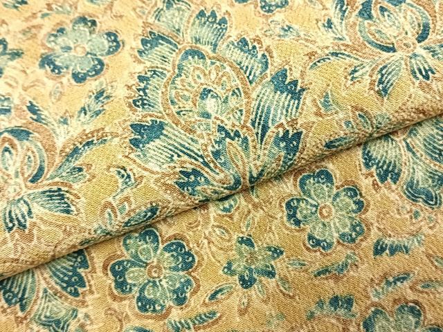 平和屋着物●上質な小紋 更紗花文 鬼しぼ縮緬 正絹 逸品 AABI8901fy
