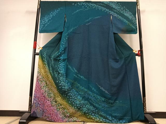 平和屋着物●訪問着 辻が花 絞り 暈し染め 金通し地 正絹 逸品 AABI8903fy