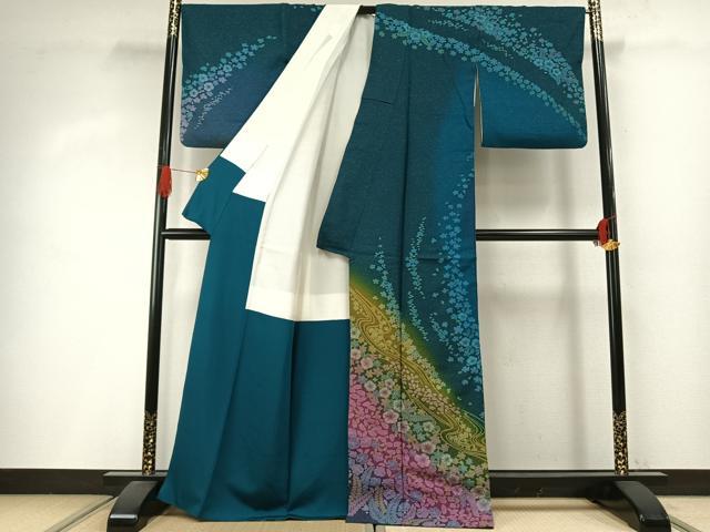 平和屋着物●訪問着 辻が花 絞り 暈し染め 金通し地 正絹 逸品 AABI8903fy