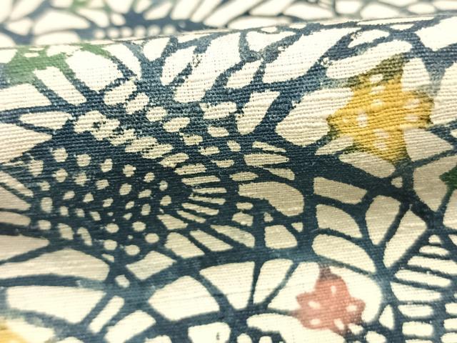 平和屋着物●上質な小紋 紬地 型染め 花鳥文 正絹 逸品 AABI8912fy
