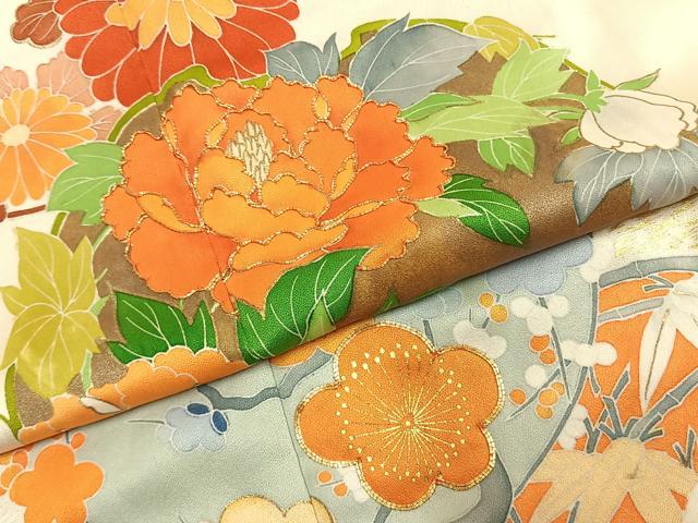 平和屋着物●豪華振袖 駒刺繍 絞り 草花文 金彩 三越扱い 正絹 逸品 AABI8913fy