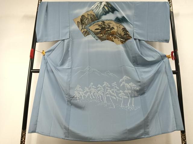平和屋着物●男性 長襦袢 無双仕立て 手描き 富士山 風景文 暈し染め 金彩 正絹 逸品 AABI8915fy