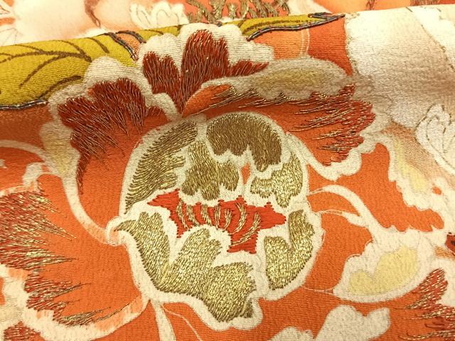平和屋本店●アンティーク 大正ロマン 振袖 駒刺繍 草花文 暈し染め 金糸 金彩 正絹 逸品 AABI8927fy