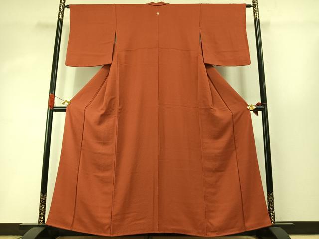 平和屋着物●上質な色無地 紋意匠 樺色 正絹 逸品 AABI8929fy