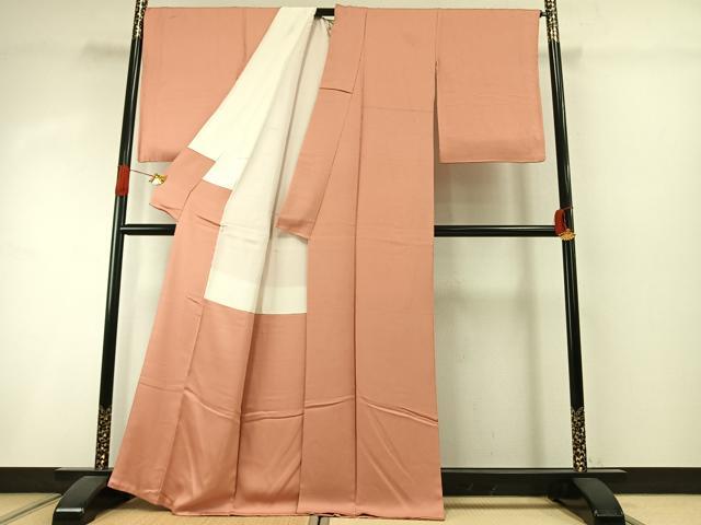 平和屋着物●上質な色無地 作家物 花丸地紋 東雲色 正絹 逸品 AABI8932fy