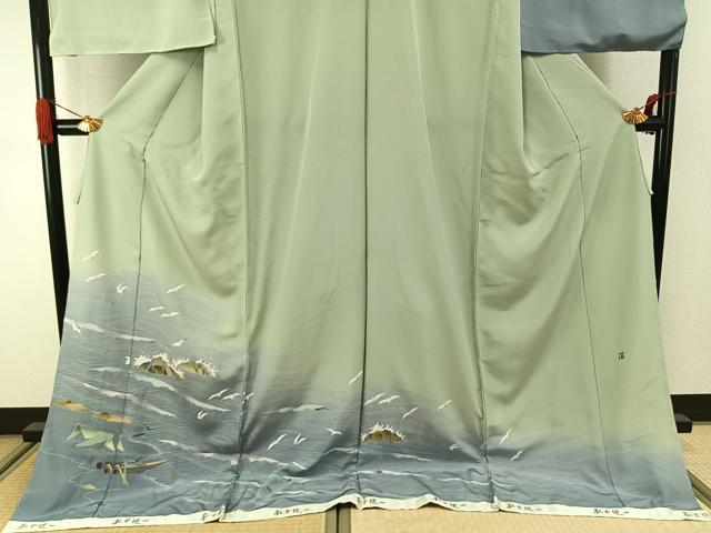 平和屋着物●京加賀友禅 松本健一 訪問着 風景飛鳥文 暈し染め 上代88万円 仮絵羽 正絹 逸品 未使用 AABI8933fy