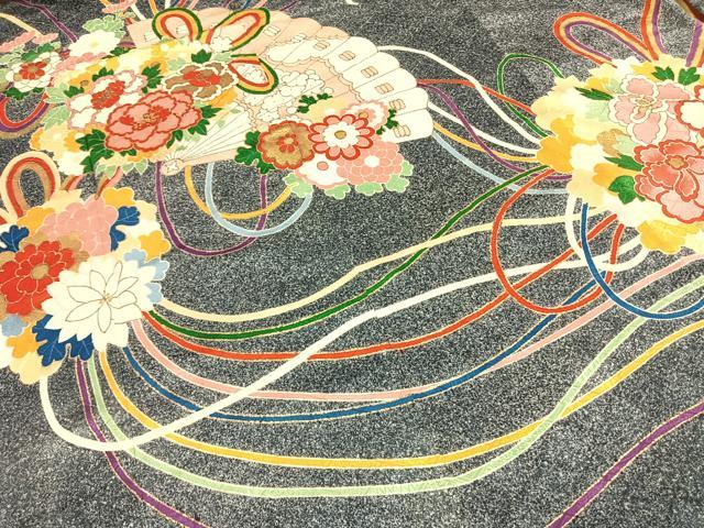 平和屋着物●豪華振袖 扇面花文 たたき染め 金彩 正絹 逸品 AABI8938fy