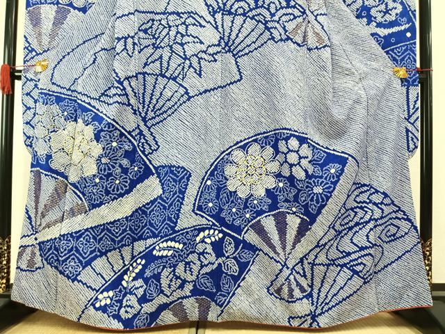 平和屋着物●豪華振袖 総絞り 駒刺繍 扇面花文 金彩 正絹 逸品 AABI8939fy