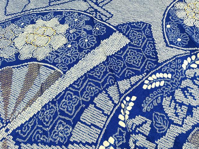 平和屋着物●豪華振袖 総絞り 駒刺繍 扇面花文 金彩 正絹 逸品 AABI8939fy
