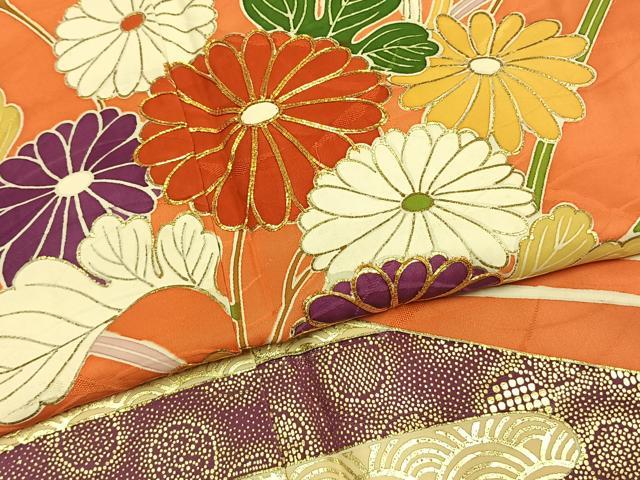 平和屋着物●豪華振袖 駒刺繍 草花文 金彩 正絹 逸品 AABI8941fy