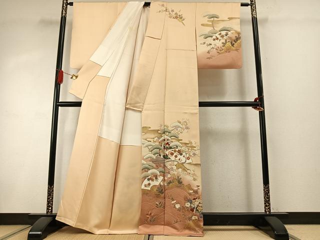 平和屋着物●訪問着 駒刺繍 松竹梅 地紙花文 暈し染め 金彩 正絹 逸品 AABI8943fy