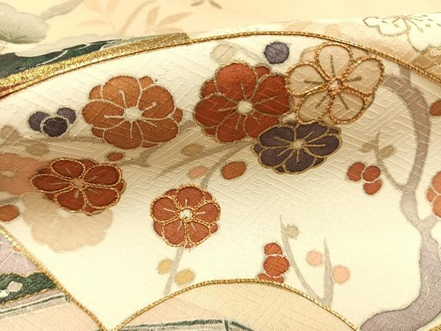 平和屋着物●訪問着 駒刺繍 松竹梅 地紙花文 暈し染め 金彩 正絹 逸品 AABI8943fy