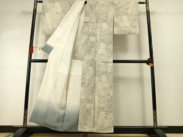 平和屋着物●本場結城紬 重要無形文化財 100亀甲 色紙重ね花文 正絹 逸品 AABI8945fy