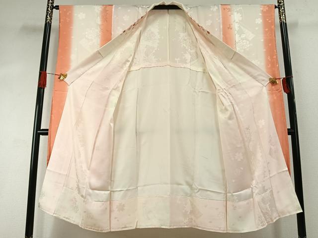 平和屋着物●振袖用長襦袢 無双仕立て 舞桜地紋 暈し染め 半衿刺繍 正絹 逸品 AABI8946fy