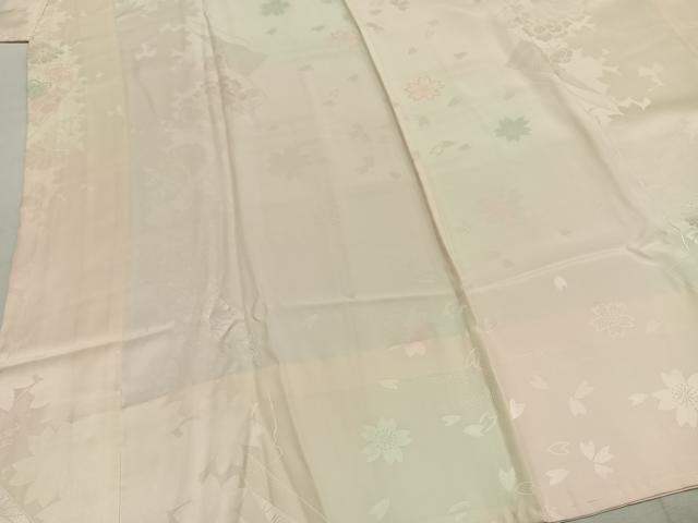 平和屋着物●振袖用長襦袢 無双仕立て 舞桜地紋 暈し染め 半衿刺繍 正絹 逸品 AABI8946fy
