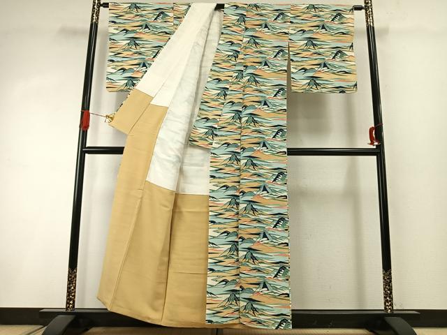 平和屋着物●訪問着 紬地 型染め 風景文 正絹 逸品 AABI8955fy