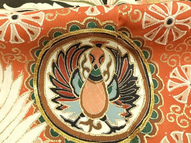 平和屋着物●アンティーク 大正ロマン 黒留袖 駒刺繍 吉祥花文 金彩 正絹 逸品 AABI8956fy