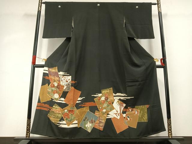 平和屋着物●豪華黒留袖 駒刺繍 色紙重ね花文 金彩 高島屋扱い 正絹 逸品 AABI8957fy