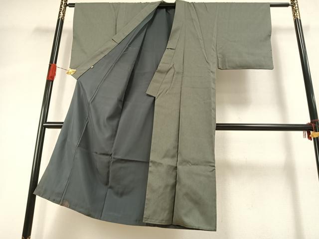 平和屋着物●男性 お召 アンサンブル 着物:青鈍色 羽織:岩井茶色 高島屋扱い 正絹 逸品 AABI8960fy