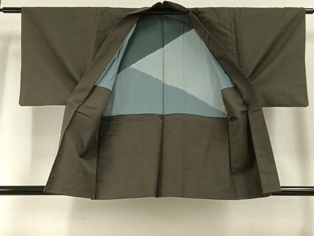 平和屋着物●男性 お召 アンサンブル 着物:青鈍色 羽織:岩井茶色 高島屋扱い 正絹 逸品 AABI8960fy