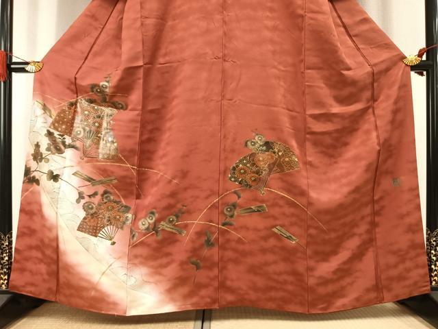 平和屋着物●漆工芸作家 金森一博 訪問着 扇面花文 暈し染め 金彩 正絹 逸品 AABI8966fy