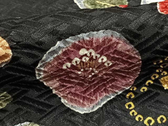 平和屋着物●上質な小紋 絞り 草花文 黒地 金彩 ゑり善扱い 正絹 逸品 AABI8969fy