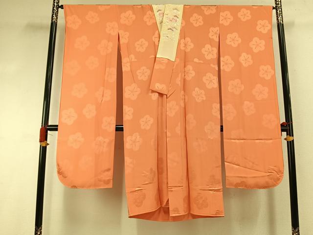 平和屋着物●振袖用長襦袢 無双仕立て 舞花地紋 黄丹色 半衿刺繍 正絹 逸品 AABI8977fy