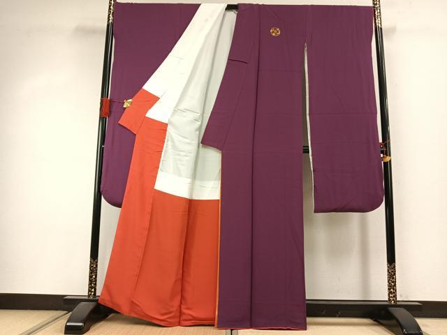 平和屋着物●豪華振袖 色無地 蒲葡色 正絹 逸品 AABI8978fy