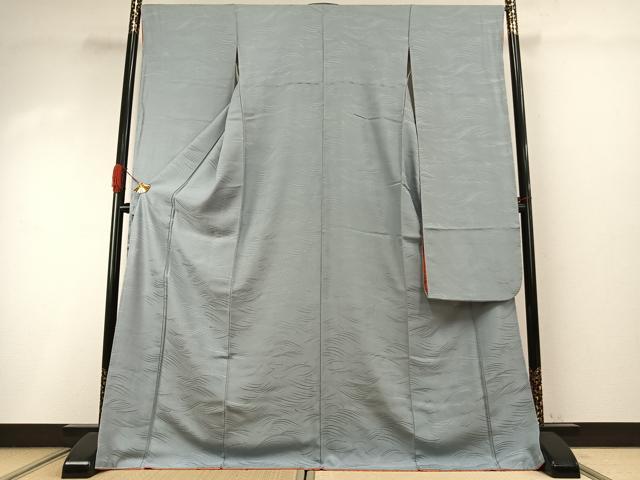 平和屋着物●豪華振袖 色無地 立波地紋 白藍色 正絹 逸品 AABI8981fy