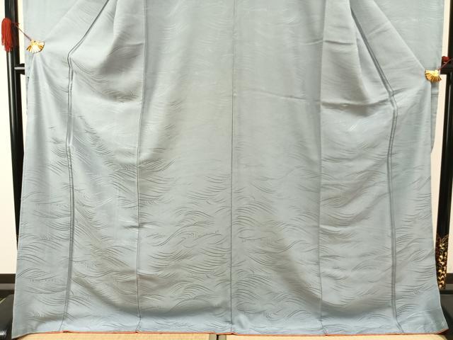 平和屋着物●豪華振袖 色無地 立波地紋 白藍色 正絹 逸品 AABI8981fy