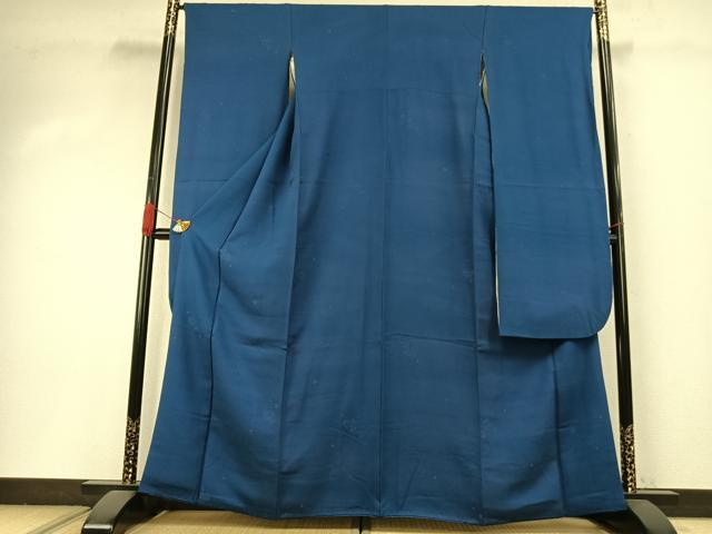 平和屋着物●豪華振袖 色無地 草花地紋 藍色 正絹 逸品 AABI8985fy