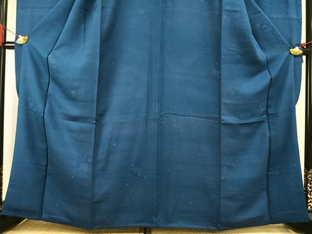 平和屋着物●豪華振袖 色無地 草花地紋 藍色 正絹 逸品 AABI8985fy