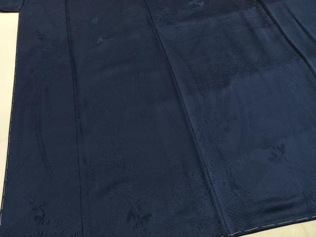 平和屋着物●上質な色無地 草花地紋 濃藍色 正絹 逸品 未使用 AABI8986fy