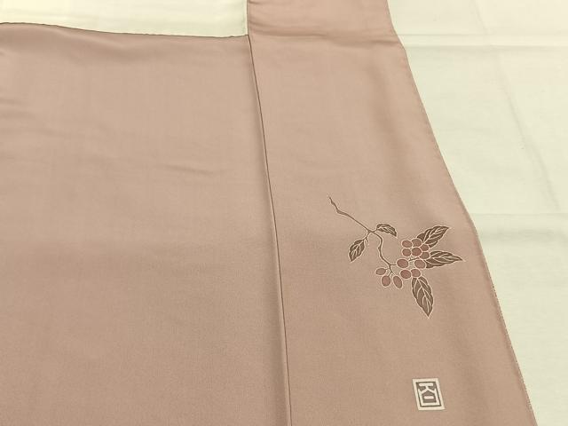 平和屋着物●京加賀友禅 百貫達雄 色無地 霞地紋 灰桜色 正絹 逸品 AABI8987fy