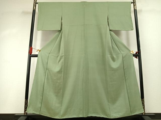 平和屋着物●上質な色無地 檜垣地紋 若菜色 正絹 逸品 未使用 AABI8988fy