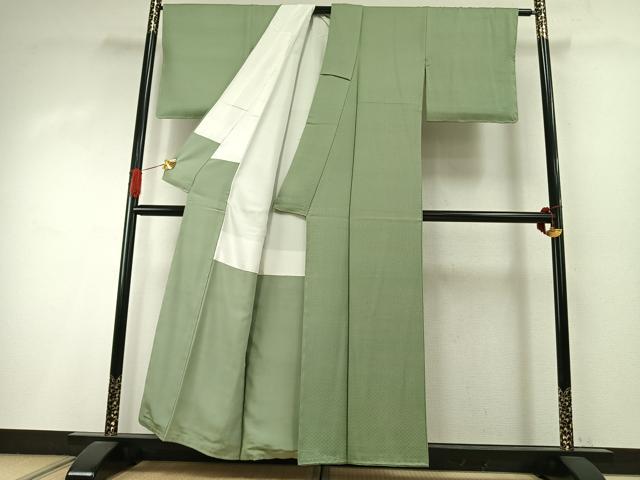 平和屋着物●上質な色無地 檜垣地紋 若菜色 正絹 逸品 未使用 AABI8988fy