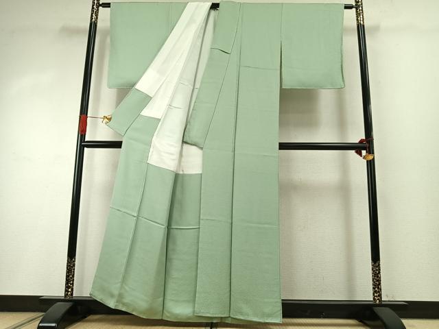 平和屋着物●上質な色無地 霞地紋 裏葉柳色 正絹 逸品 未使用 AABI8989fy