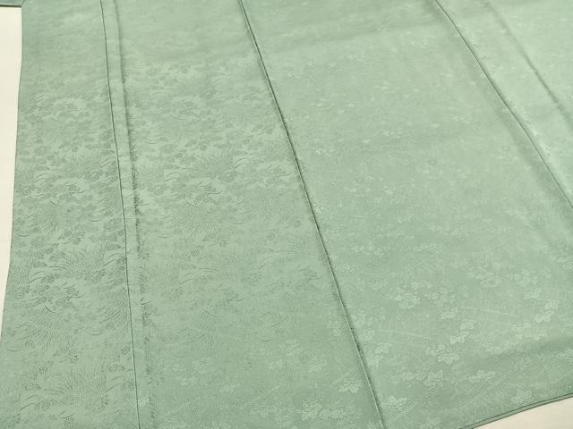 平和屋着物●中井淳夫 色無地 草花地紋 錆青磁色 正絹 逸品 AABI8990fy
