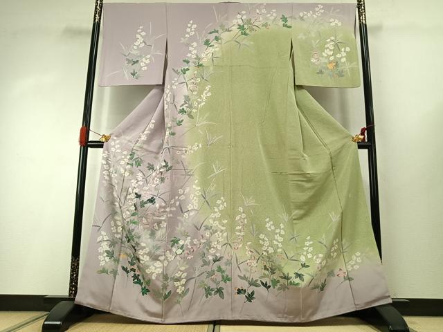 平和屋着物●訪問着 友禅 作家物 草花文 暈し染め 正絹 逸品 AABI8991fy