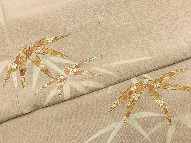 平和屋着物●訪問着 駒刺繍 笹葉文 正絹 逸品 AABI8993fy