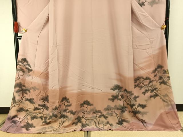 平和屋着物●染織作家 生沼忠 訪問着 手描き 枝松文 暈し染め ロング丈 正絹 逸品 未使用 AABI8994fy