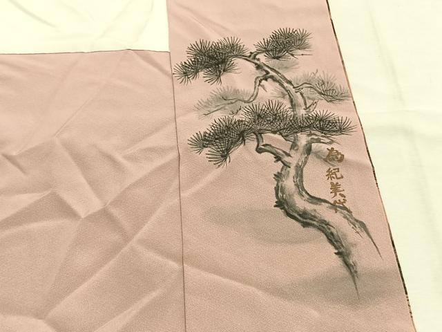 平和屋着物●染織作家 生沼忠 訪問着 手描き 枝松文 暈し染め ロング丈 正絹 逸品 未使用 AABI8994fy