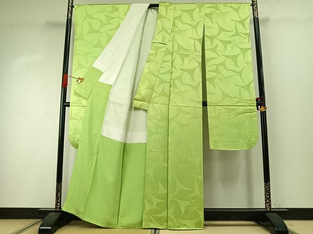 平和屋着物●豪華振袖 色無地 飛鳥地紋 若苗色 正絹 逸品 AABI9004fy
