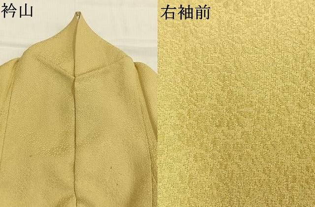 平和屋着物●上質な色無地 寿光織 花尽くし地紋 淡黄色 反端付き 正絹 逸品 AABI9014fy