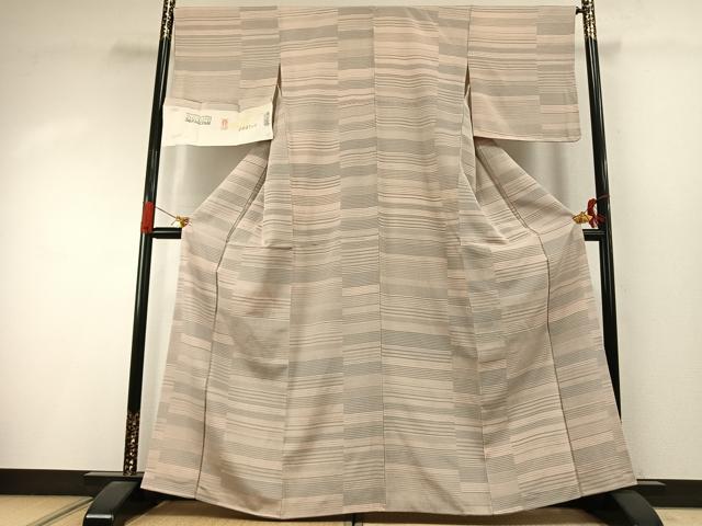 平和屋着物●上質な小紋 横段文 浜ちりめん 反端付き 正絹 逸品 未使用 AABI9015fy