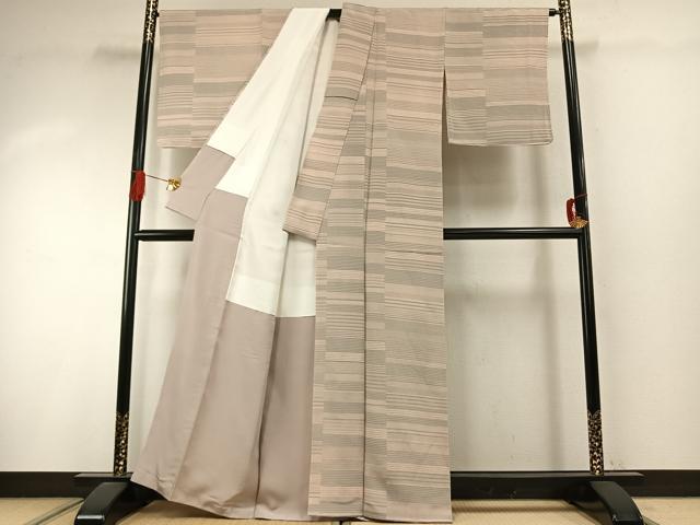 平和屋着物●上質な小紋 横段文 浜ちりめん 反端付き 正絹 逸品 未使用 AABI9015fy