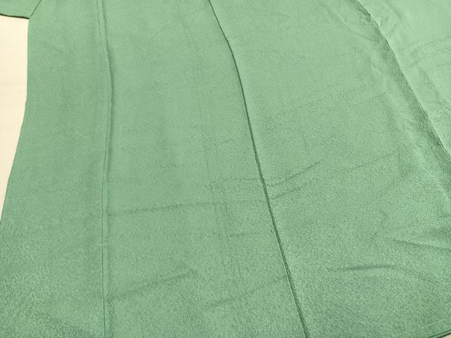 平和屋着物●本草木染作家 瑞寶 色無地 堅牢草木染 霞地紋 薄萌葱色 反端付き 正絹 逸品 AABI9020fy